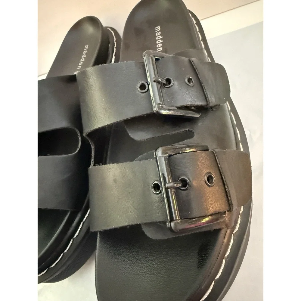 Madden Girl Black Double Buckle Platform Slide Sandals Adjustable Women's 9.5